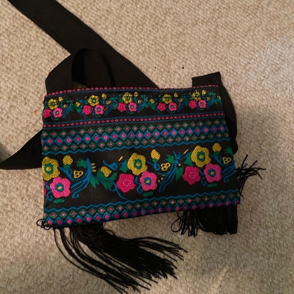 Embroidered fringe crossbody bag